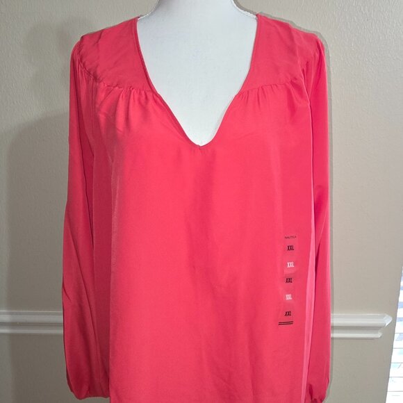 Nautica Tops - NWT Nautica Pink Tunic Blouse XXL Long Sleeve V Neck Lightweight